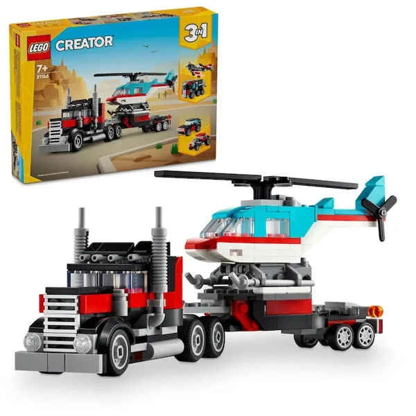 LEGO Creator 3 in 1 - Camioneta-platforma cu elicopter 31146